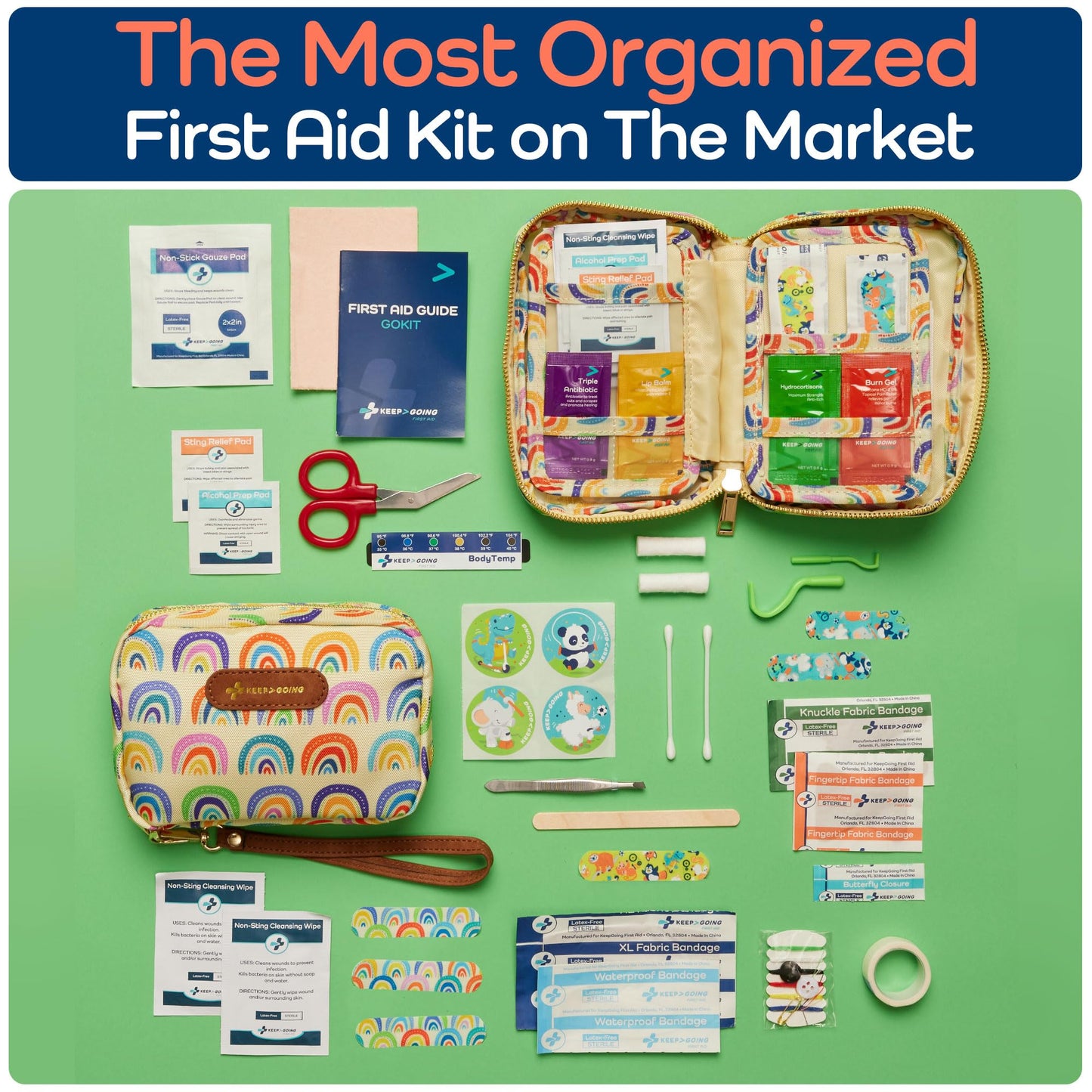 KeepGoing Travel First Aid Kit for Kids – 130 Pc. for Car, Home, Purse, Diaper Bag & Backpack with Latex-Free Bandages - Mini First Aid Kit Travel Size TSA-Approved