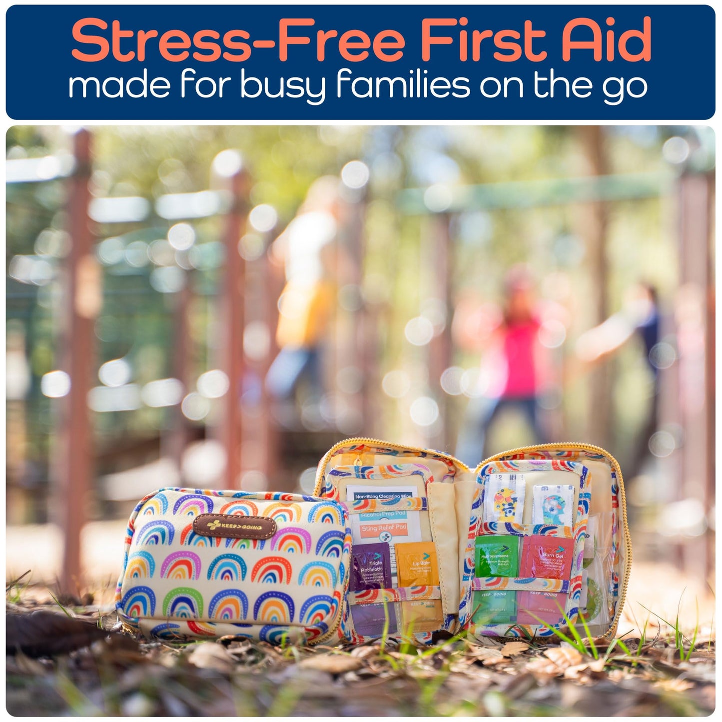 KeepGoing Travel First Aid Kit for Kids – 130 Pc. for Car, Home, Purse, Diaper Bag & Backpack with Latex-Free Bandages - Mini First Aid Kit Travel Size TSA-Approved