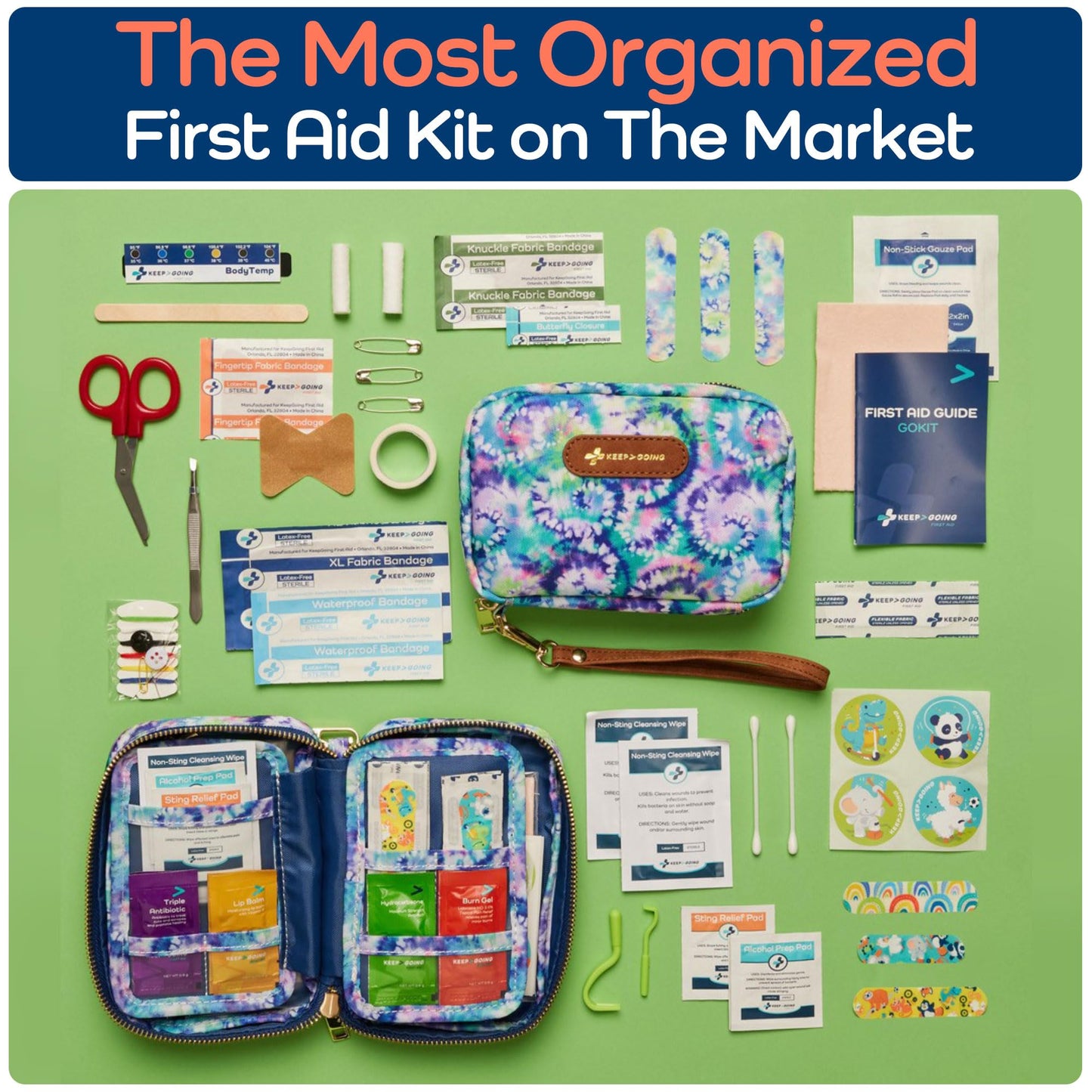 KeepGoing Travel First Aid Kit for Kids – 130 Pc. for Car, Home, Purse, Diaper Bag & Backpack with Latex-Free Bandages - Mini First Aid Kit Travel Size TSA-Approved