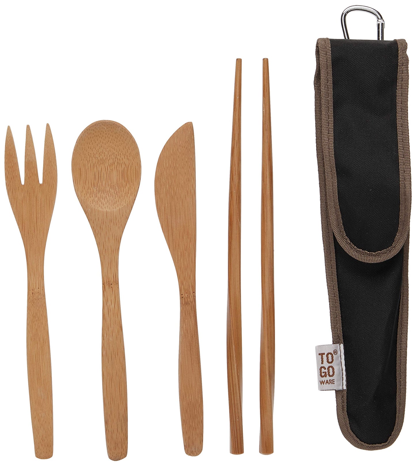 To Go Ware To Go Ware Reusable Bamboo Travel Utensils with Carrying Case & Carabiner Clip | Bamboo Utensils | Eco Friendly