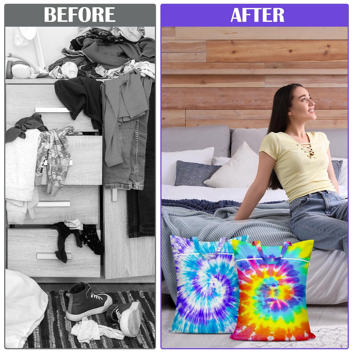 2 Pcs Large Travel Laundry Bag Waterproof with handle Washable Dirty Clothes Bag for Traveling Wet Dry Bag Bathing Suit Workout Bag for Gym Clothes Laundry Wet Clothes Swimming Pool College Dorm