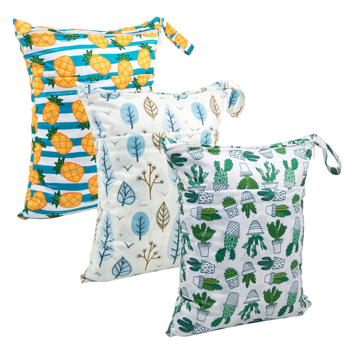 babygoal Wet Dry Bags 3 Pack, Waterproof Reusable Travel Bags for Swimsuits, Baby Cloth Diapers, Beach, Pool, Gym Bag & Wet Clothes with 2 Pockets L-BWG