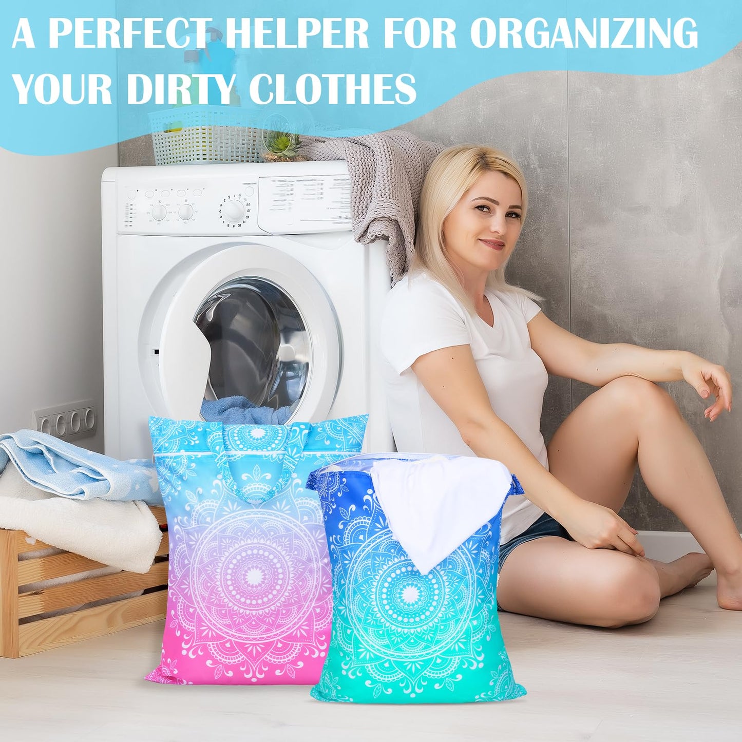 2 Pcs Large Travel Laundry Bag Waterproof with handle Washable Dirty Clothes Bag for Traveling Wet Dry Bag Bathing Suit Workout Bag for Gym Clothes Laundry Wet Clothes Swimming Pool College Dorm