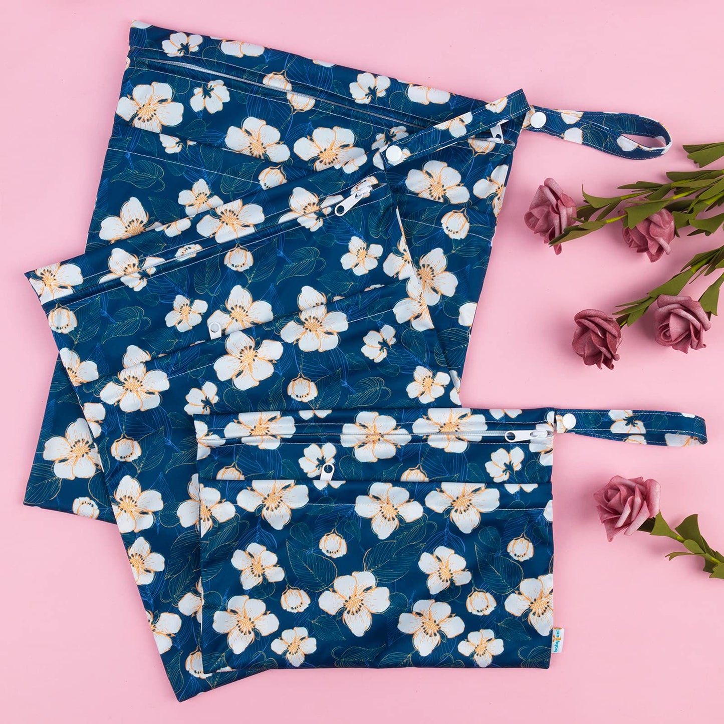 babygoal Wet Dry Bags 3 Pack, Waterproof Reusable Travel Bags for Swimsuits, Baby Cloth Diapers, Beach, Pool, Gym Bag & Wet Clothes with 2 Pockets L-BWG