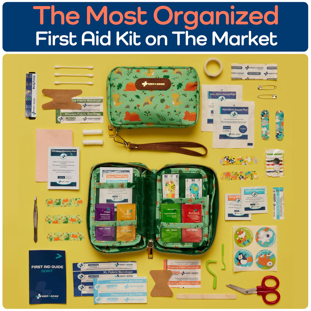 KeepGoing Travel First Aid Kit for Kids – 130 Pc. for Car, Home, Purse, Diaper Bag & Backpack with Latex-Free Bandages - Mini First Aid Kit Travel Size TSA-Approved