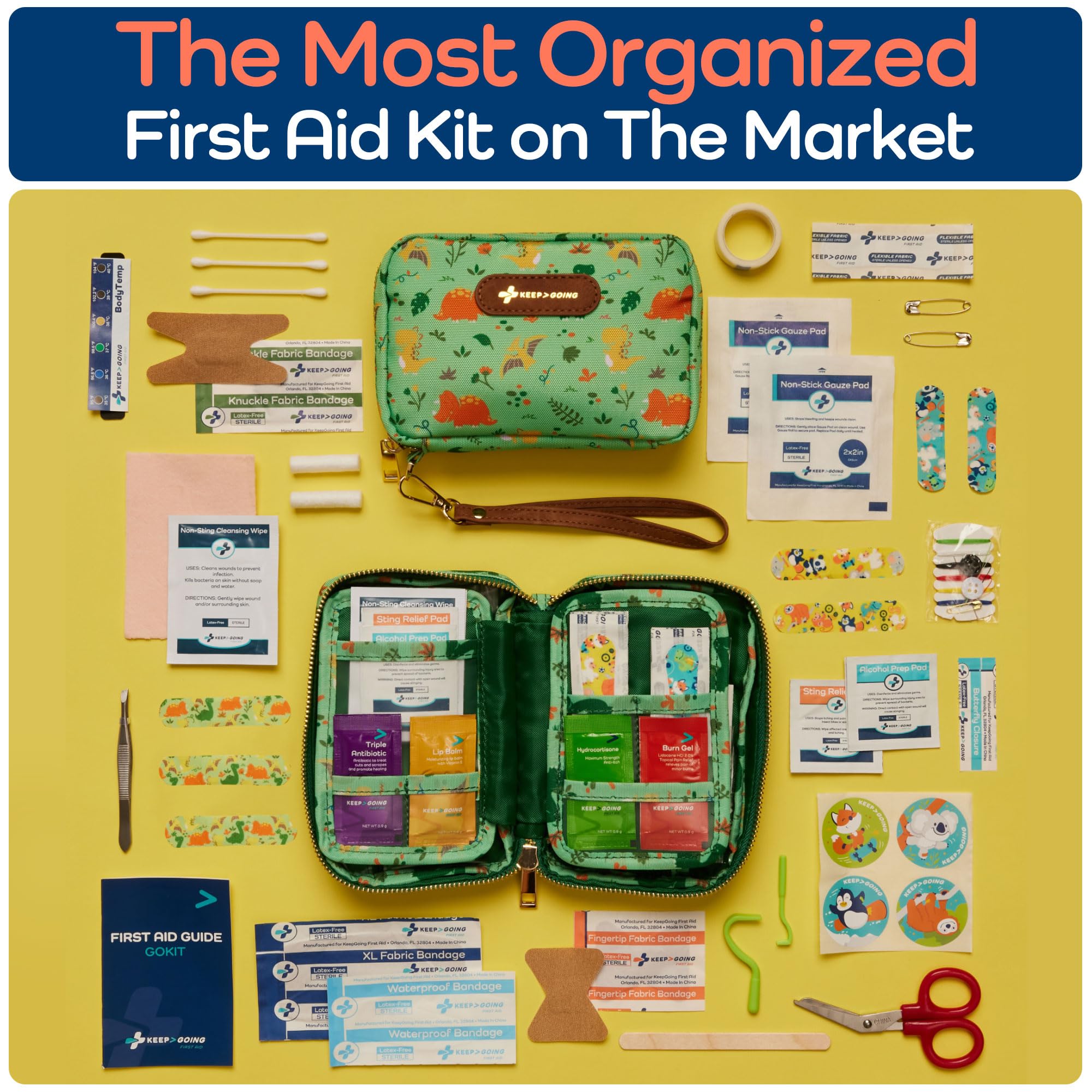 KeepGoing Travel First Aid Kit for Kids – 130 Pc. for Car, Home, Purse, Diaper Bag & Backpack with Latex-Free Bandages - Mini First Aid Kit Travel Size TSA-Approved