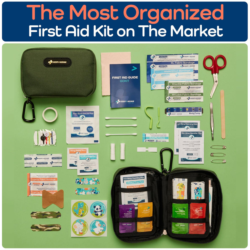 KeepGoing Travel First Aid Kit for Kids – 130 Pc. for Car, Home, Purse, Diaper Bag & Backpack with Latex-Free Bandages - Mini First Aid Kit Travel Size TSA-Approved