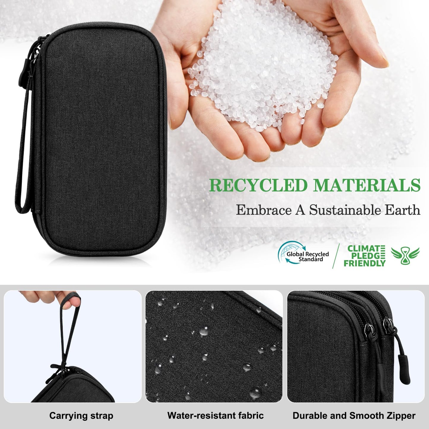 FYY Travel Cable Organizer Pouch Electronic Accessories Carry Case Portable Waterproof Double Layers All-in-One Storage Bag for Cord, Charger, Phone, Earphone Black