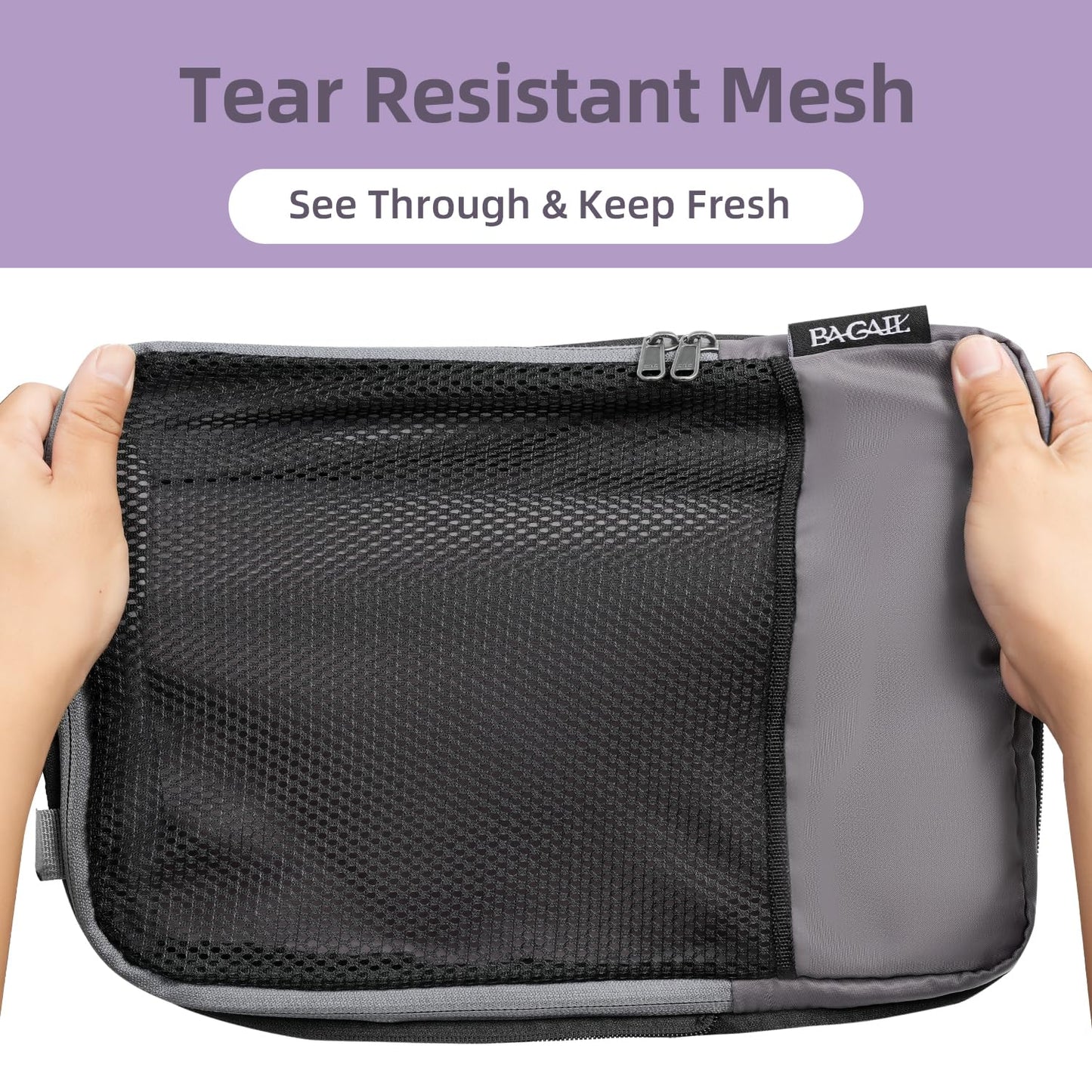 BAGAIL 4 Set/6 Set/8 Set Compression Packing Cubes Travel Accessories Expandable Packing Organizers (Half Mesh, 6-Black)