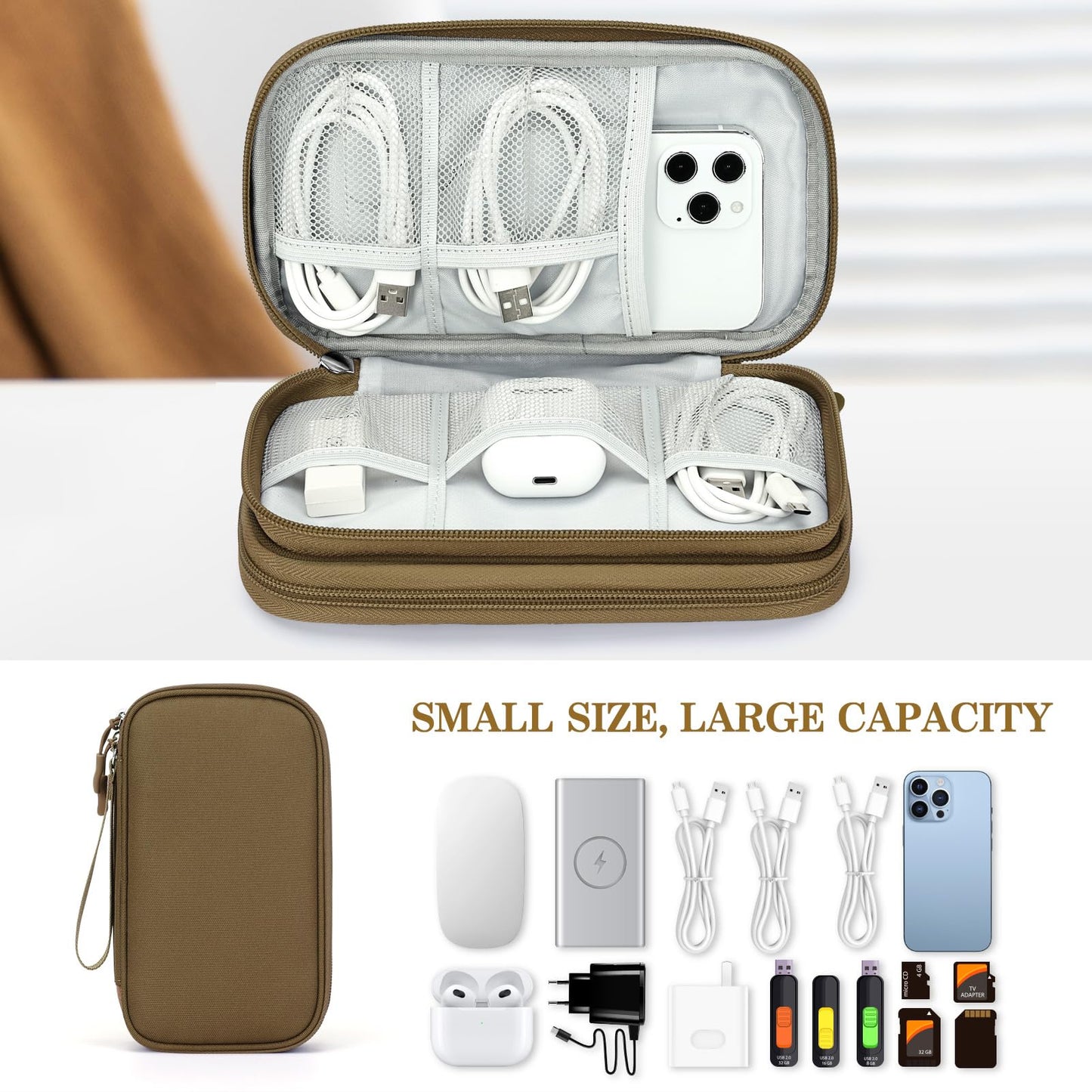 FYY Travel Cable Organizer Pouch Electronic Accessories Carry Case Portable Waterproof Double Layers All-in-One Storage Bag for Cord, Charger, Phone, Earphone Black