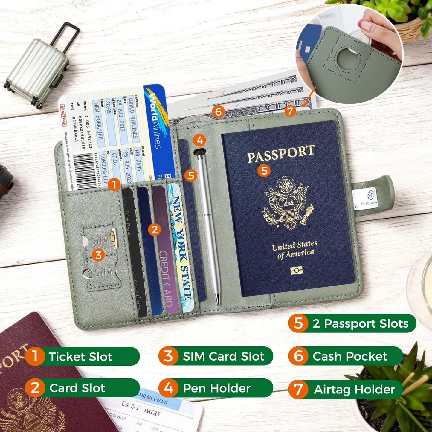 Melsbrinna Premium Leather Passport Holder Covers Case, Waterproof Rfid Blocking Travel Wallet Passport Holder with Pen Holder, Cute Passport Book for Women/Men