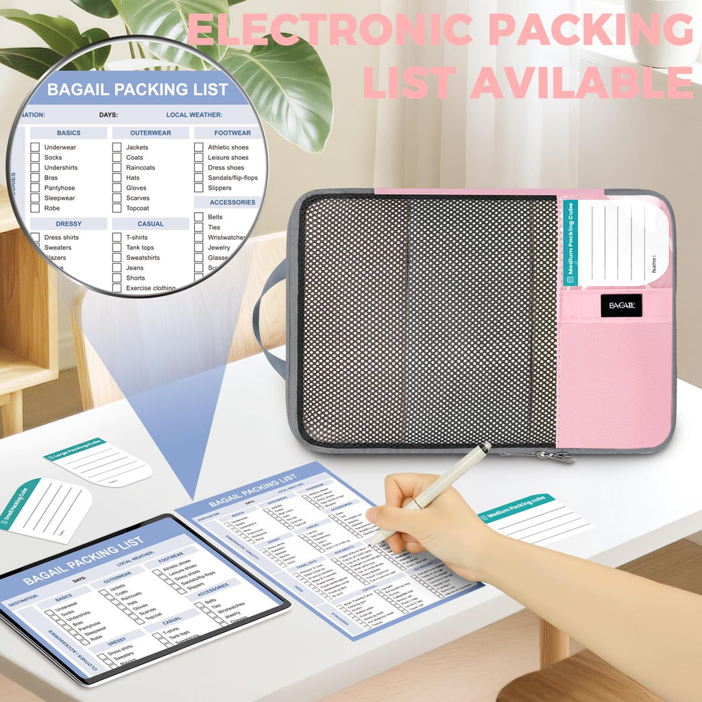 BAGAIL 4 Set/6 Set/8 Set Compression Packing Cubes Travel Accessories Expandable Packing Organizers (Half Mesh, 6-Black)
