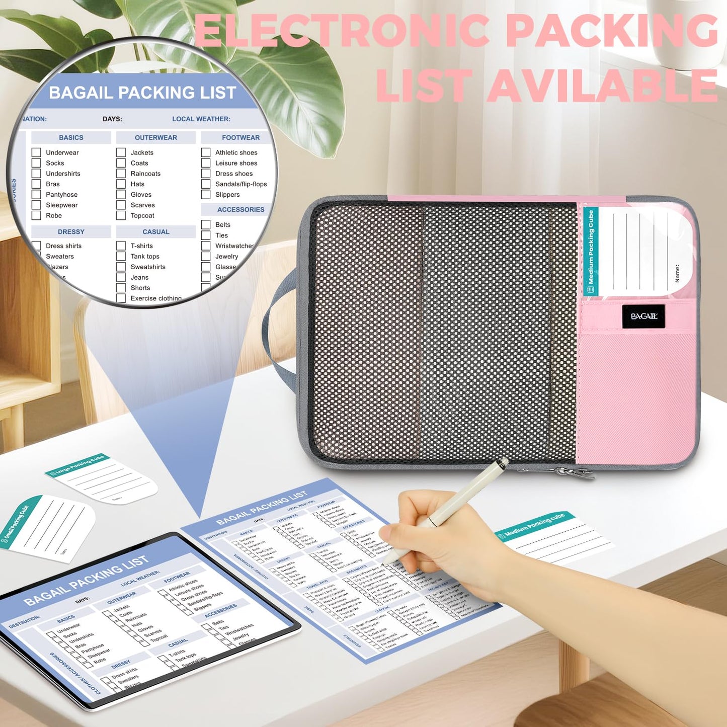 BAGAIL 4 Set/6 Set/8 Set Compression Packing Cubes Travel Accessories Expandable Packing Organizers (Half Mesh, 6-Black)