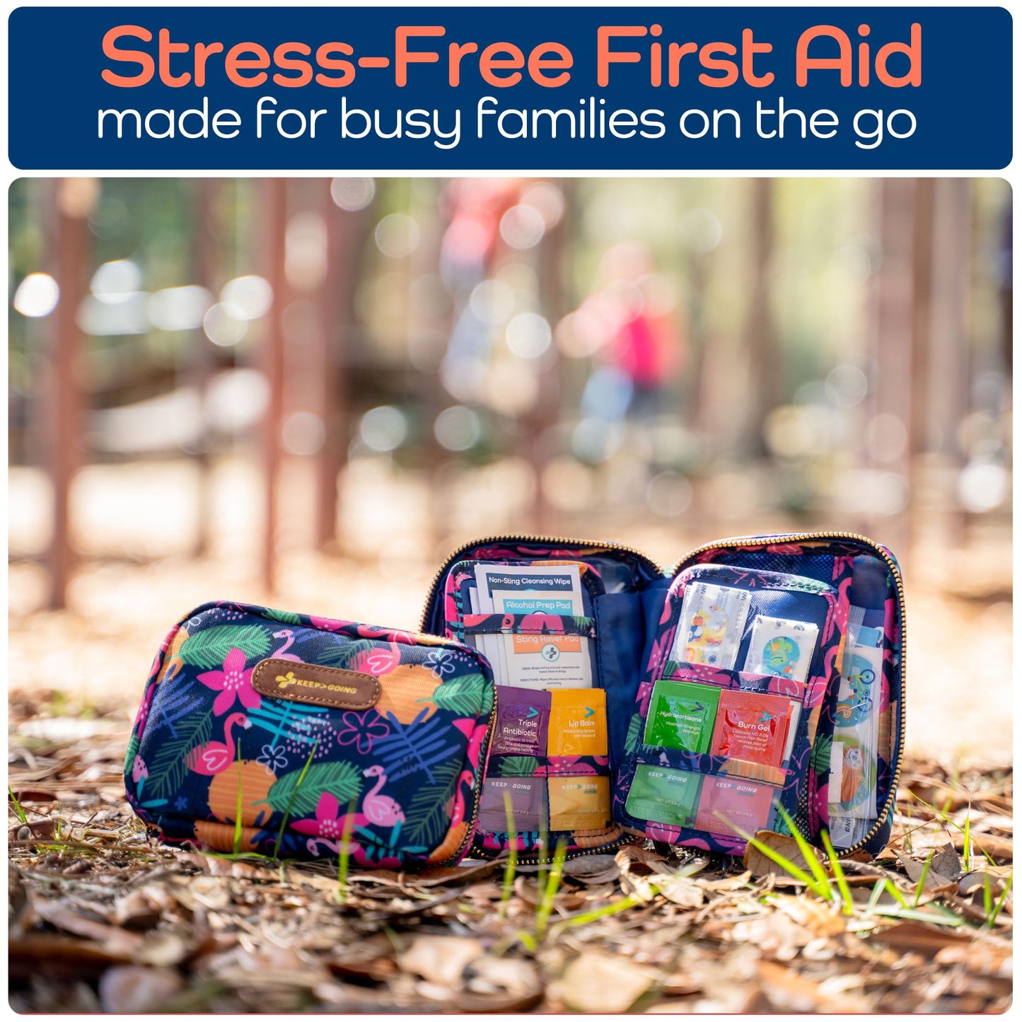 KeepGoing Travel First Aid Kit for Kids – 130 Pc. for Car, Home, Purse, Diaper Bag & Backpack with Latex-Free Bandages - Mini First Aid Kit Travel Size TSA-Approved