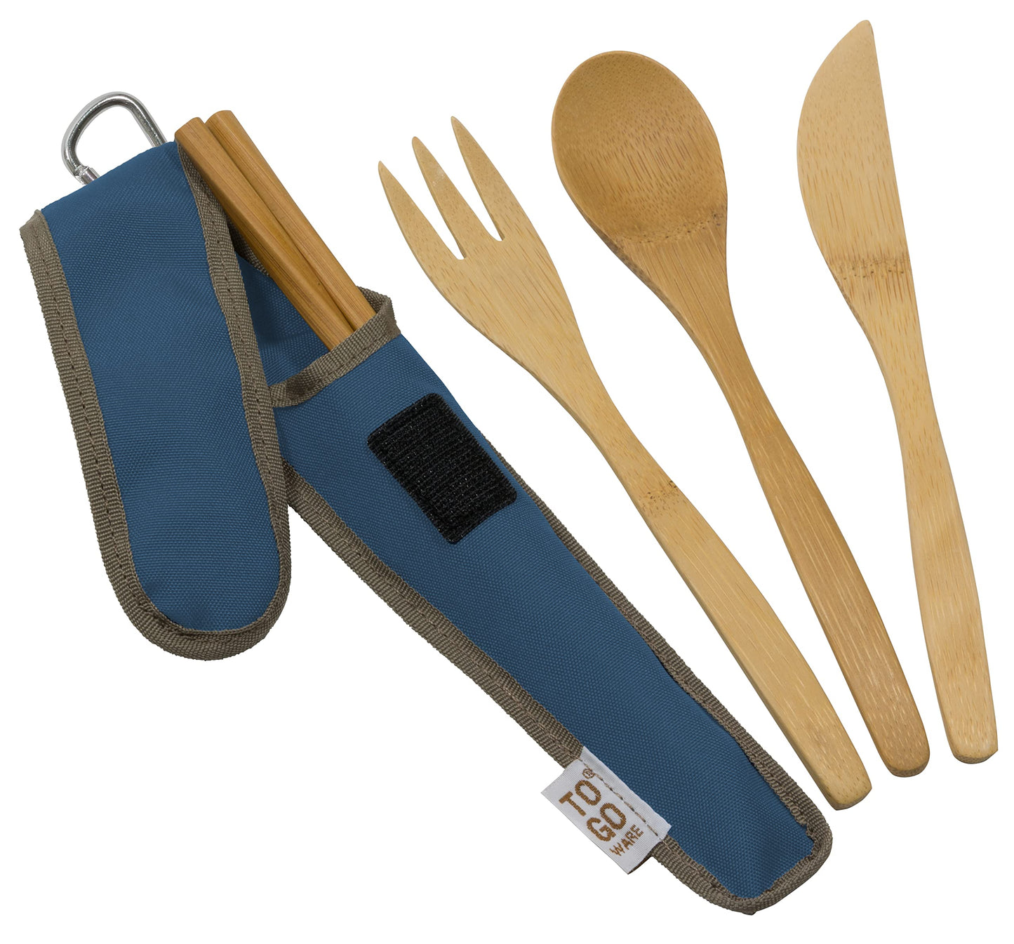 To Go Ware To Go Ware Reusable Bamboo Travel Utensils with Carrying Case & Carabiner Clip | Bamboo Utensils | Eco Friendly