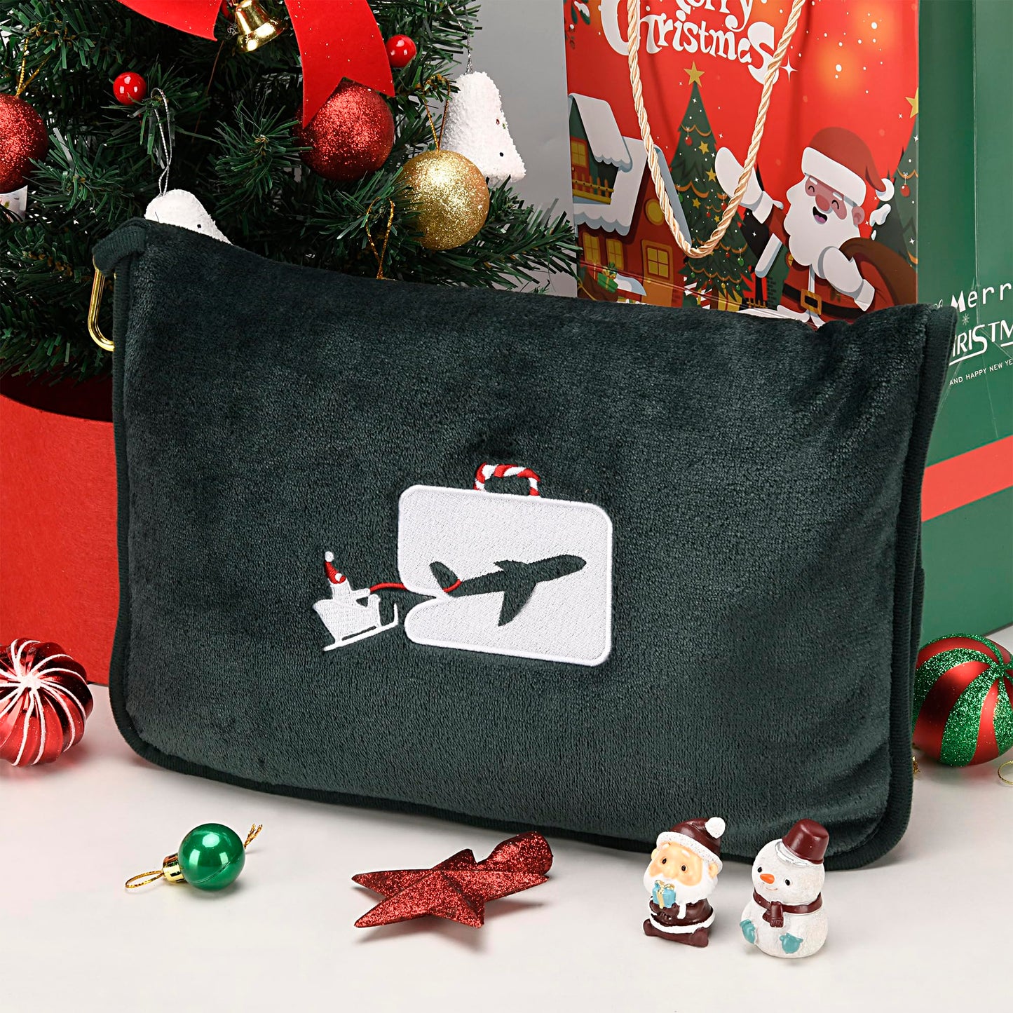 EverSnug Travel Blanket and Pillow - Ultra-Soft, Compact & Lightweight, 65x40 Inches, with Carry Case, Luggage Sleeve & Backpack Clip for Airplane Comfort (Black)