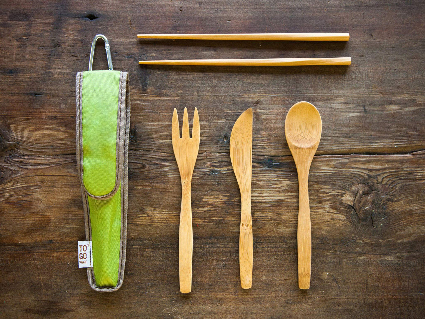 To Go Ware To Go Ware Reusable Bamboo Travel Utensils with Carrying Case & Carabiner Clip | Bamboo Utensils | Eco Friendly