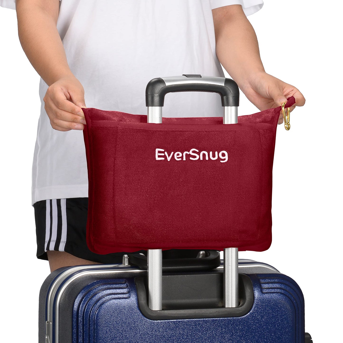 EverSnug Travel Blanket and Pillow - Ultra-Soft, Compact & Lightweight, 65x40 Inches, with Carry Case, Luggage Sleeve & Backpack Clip for Airplane Comfort (Black)