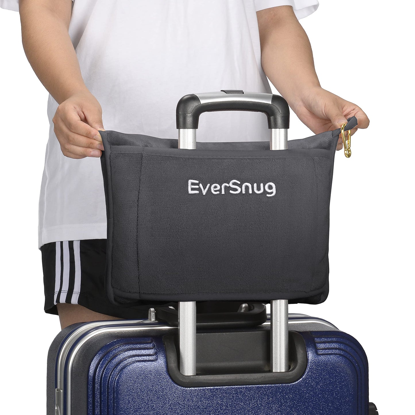 EverSnug Travel Blanket and Pillow - Ultra-Soft, Compact & Lightweight, 65x40 Inches, with Carry Case, Luggage Sleeve & Backpack Clip for Airplane Comfort (Black)